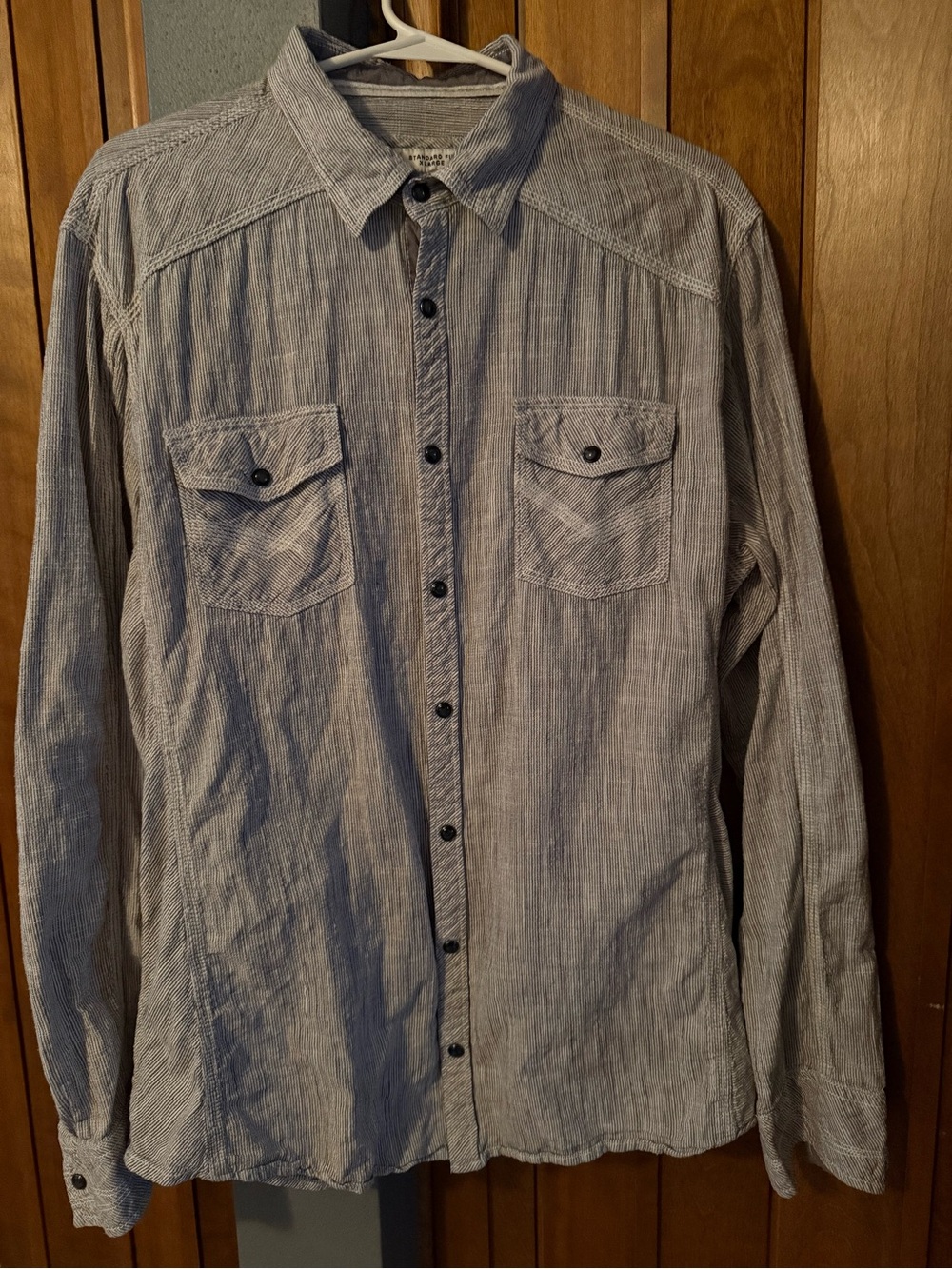 BKE Men's Button-Down Shirt in Light Gray and White Stripe